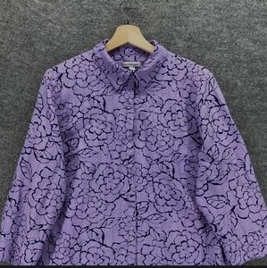 Croft & Barrow Purple Button Up 3/4 Sleeve Floral Collared